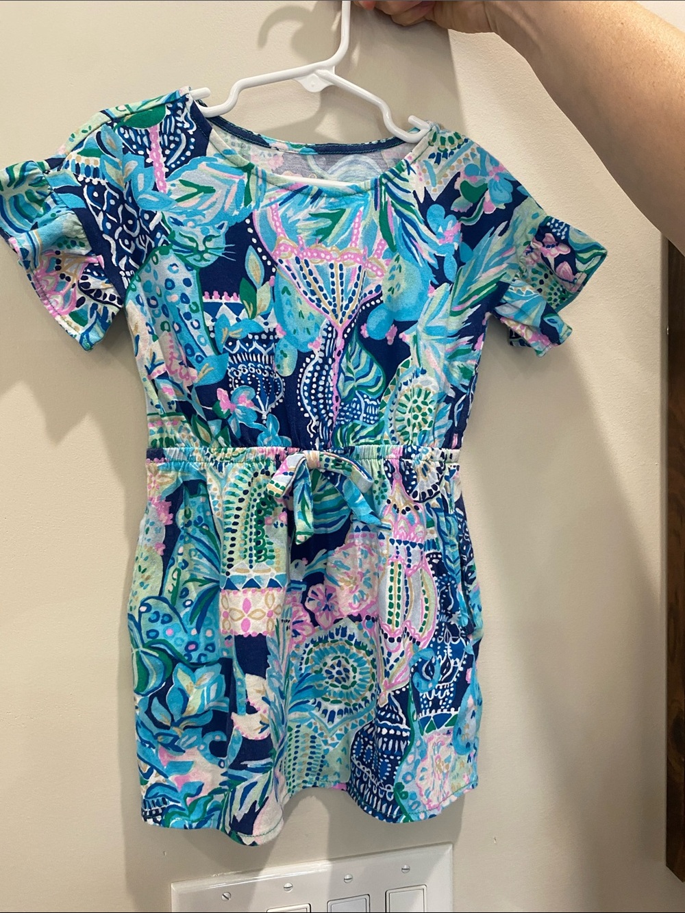 Lilly Pulitzer Navy, Teal & Pink Floral Tie-Waist Kids Dress SIZE 2-3